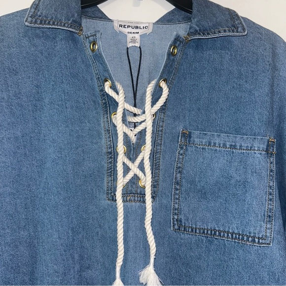 NWT For The Republic Denim Rope Pull Over Long Sleeve Shirt Women’s Small - Picture 2 of 9